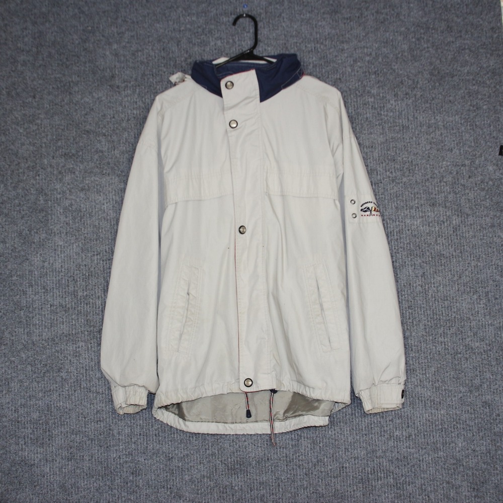 Members Only Mariner Lightweight Windbreaker Jacket Mens Size L Beige Hooded